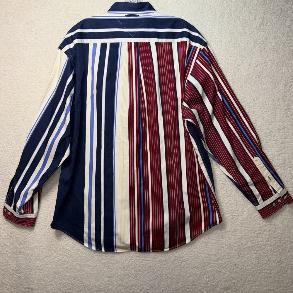 Vintage Tommy Hilfiger Shirt Mens Large Stripe Colorblock Crest Flag Logo 90s - Picture 6 of 10
